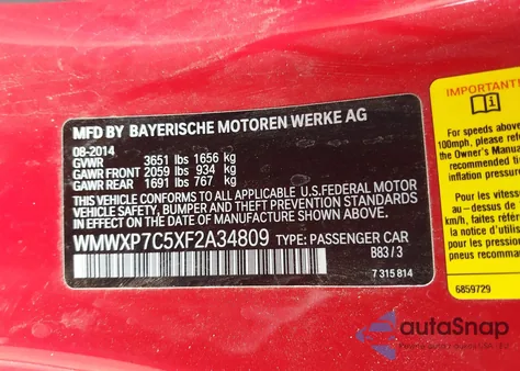 2015 Mini Cooper S z USA, uszkodzony, nr VIN WMWXP7C5XF2A34809